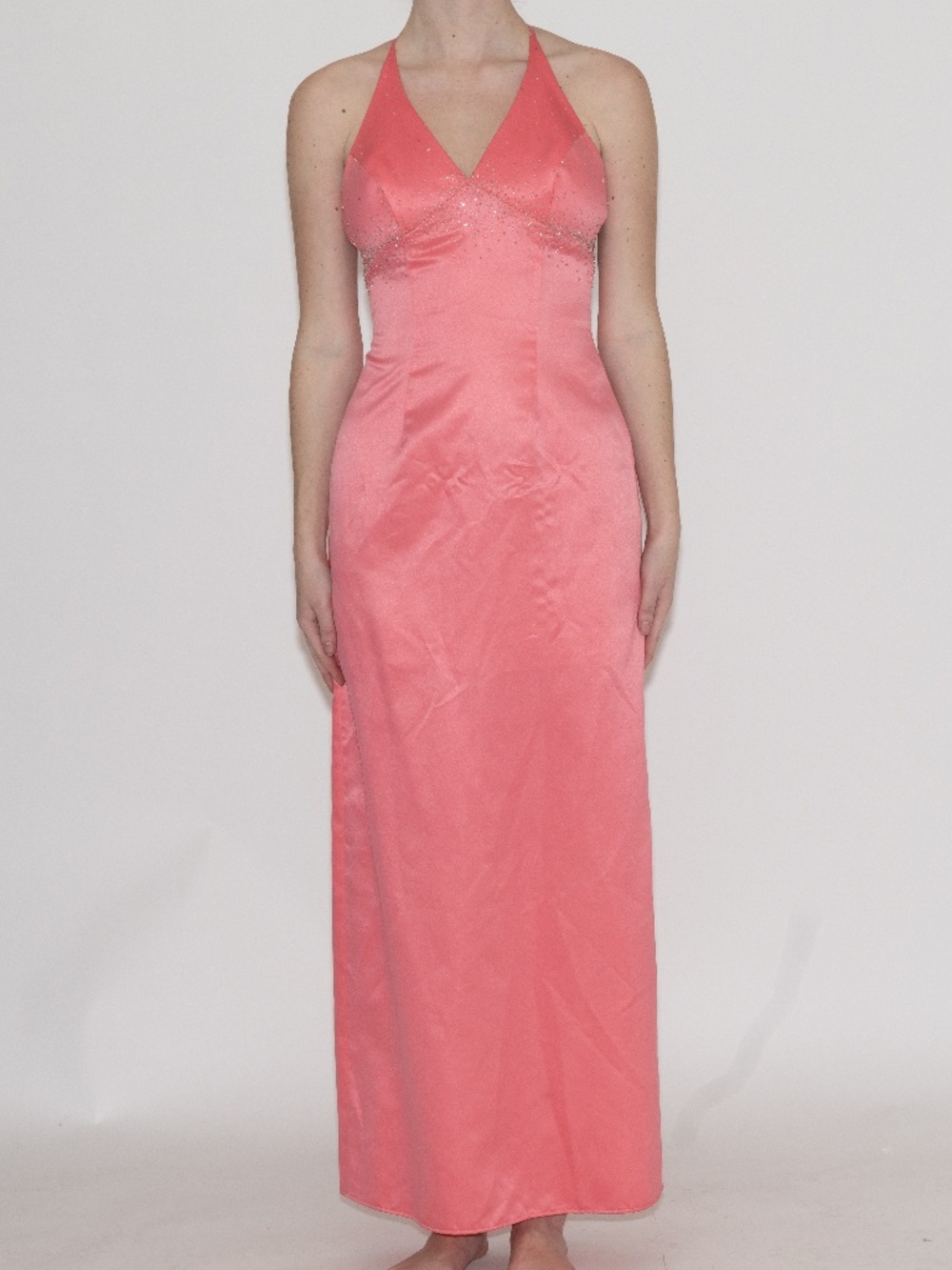 Y2k beaded prom dress pink peach halter style size 3/4 dave & johnny